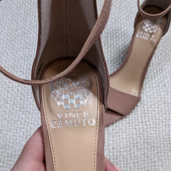 New Vince Camuto Corlina Baby Pink Suede Open Toed Block Heels Size 7.5 / 37.5 - Picture 6 of 9